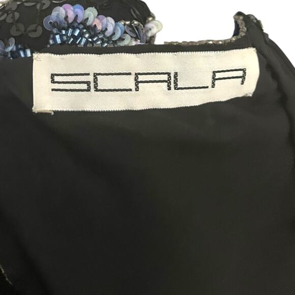 Scala Beaded Dress Sequin Embelished Floral Event Cocktail Black Medium - Picture 7 of 8